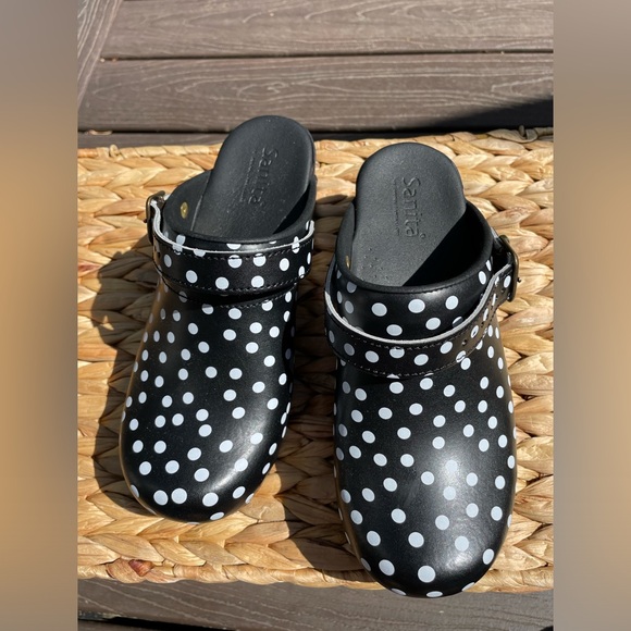 NWOT Sanita Polka Dot Clogs / Cute Black & White Clogs Size 7-7.5 Euro 38 - Picture 9 of 16